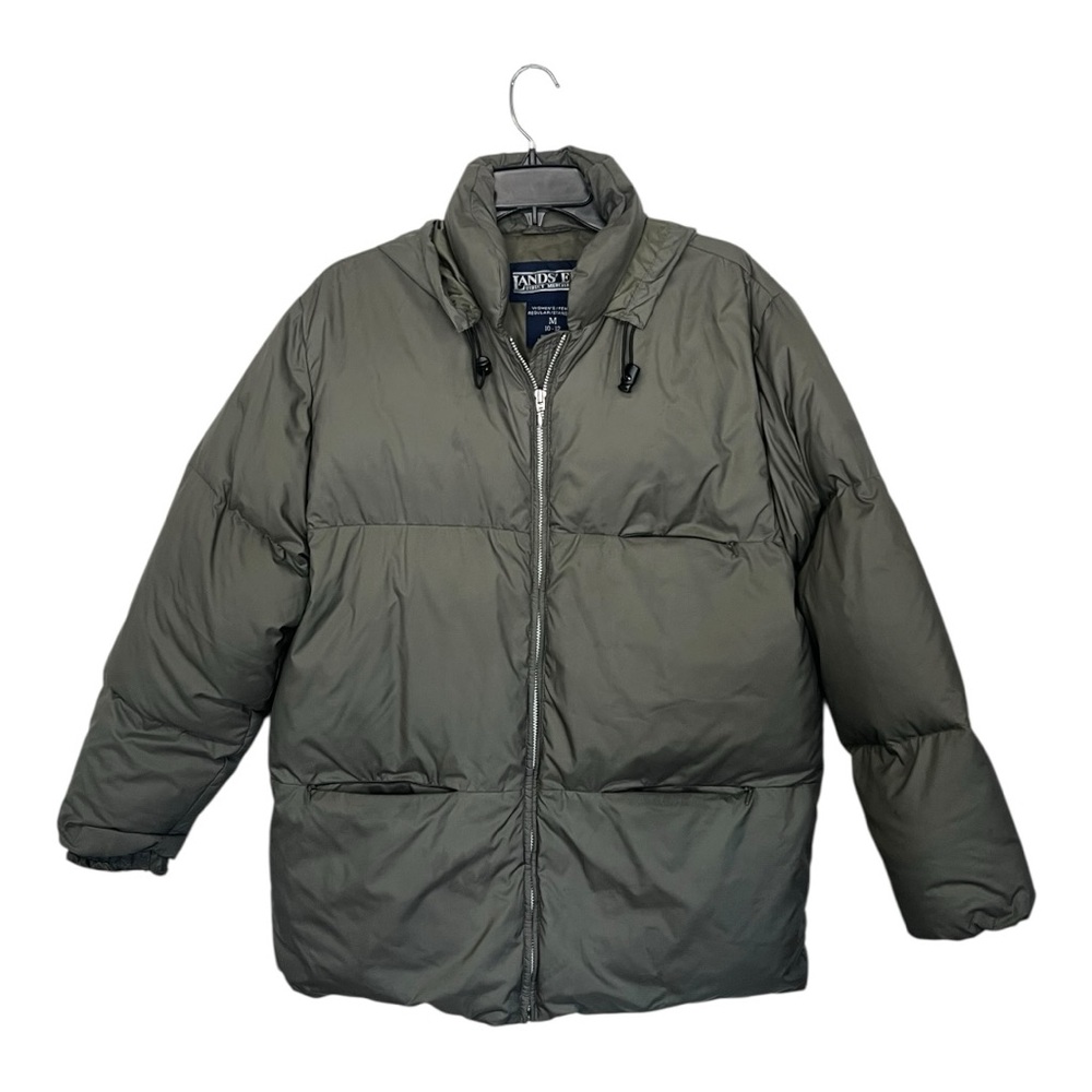 Land's End Down Filled 3‎ Pocket Puffer Jacket Hooded Hidden Hood M 10 12